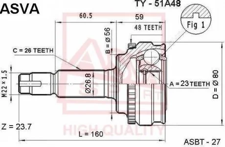 ШРУС НАРУЖНЫЙ 23X56X26 (AVENSIS AT220 (1997-2000)) ASVA TY-51A48