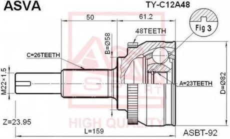 ШРУС зовнішній 23X58X26 (TOYOTA AVENSIS AZT250/CDT250 2003-) ASVA TY-C12A48