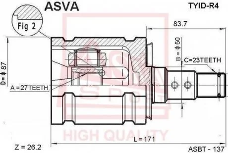 ШРУС ВНУТРЕННИЙ ЛЕВЫЙ 27x50x23 (TOYOTA KLUGER L/V ACU25/MCU25 4WD 2000-2007) ASVA TYID-R4