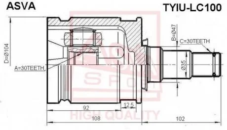 ШРУС ВНУТРЕННИЙ 30x47x30 (TOYOTA LAND CRUISER 100 HDJ101/UZJ100 1998-2007) ASVA TYIU-LC100