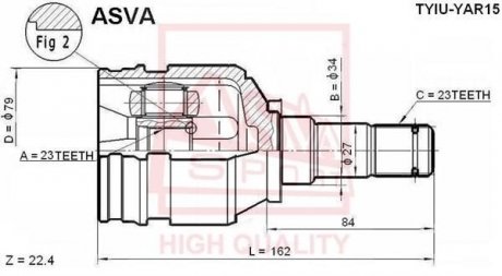 ШРУС внутрішній 23X34X23 (TOYOTA LVN/CRE/TRN/MRN AE100 1991-1998) ASVA TYIU-YAR15