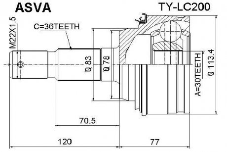 ШРУС зовнішній 36X78X30 (TOYOTA LAND CRUISER 200 2007- 1UZ-FE/1VD-FTV) ASVA TY-LC200