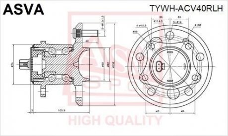 Ступиця задня ліва (TOYOTA CAMRY ACV30/MCV30 2001-2006) ASVA TYWH-ACV40RLH