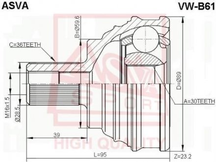 ШРУС НАРУЖНЫЙ 30x59,6x36 ASVA VW-B61
