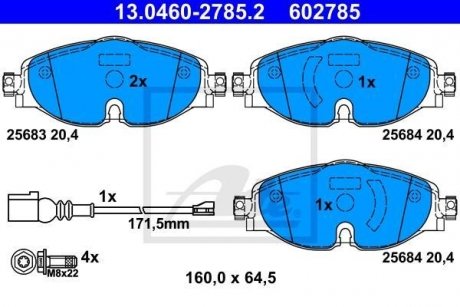 Колодки тормозные дисковые, к-кт AUDI A3 12- ATE 13046027852