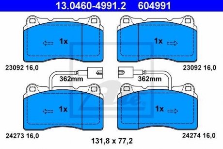 Тормозные колодки, дисковый тормоз (набор) ATE 13046049912 (фото 1)