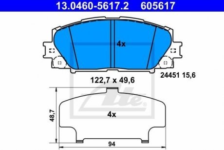 Тормозные колодки, дисковый тормоз (набор) ATE 13046056172 (фото 1)