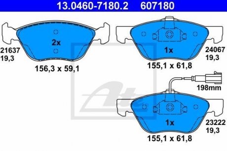 Тормозные колодки, дисковый тормоз (набор) ATE 13046071802 (фото 1)