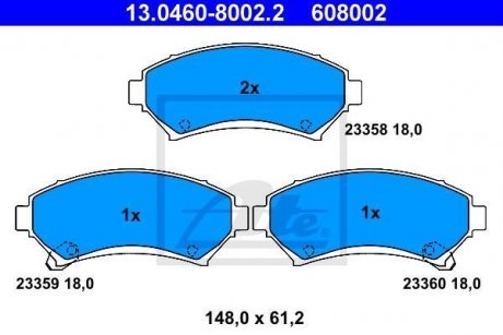 Тормозные колодки, дисковый тормоз (набор) ATE 13046080022 (фото 1)