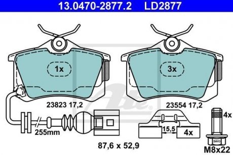 Тормозные колодки, дисковый тормоз (набор) ATE 13047028772