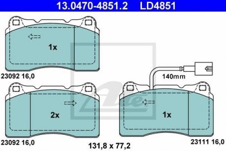 Тормозные колодки, дисковый тормоз (набор) ATE 13047048512 (фото 1)