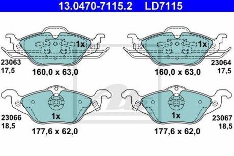 Тормозные колодки, дисковый тормоз (набор) ATE 13047071152 (фото 1)