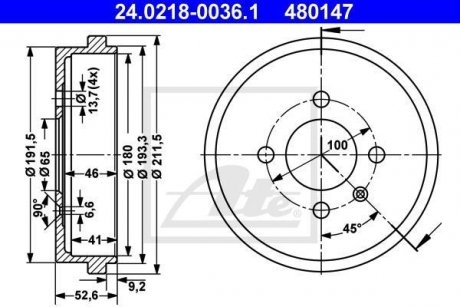 Тормозной барабан ATE 24021800361