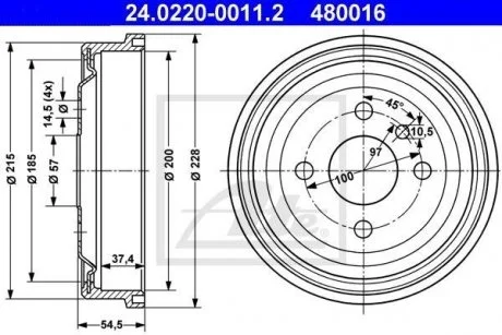 Фото гальмівний барабан ATE 24022000112 Гальмівний барабан ATE 24022000112