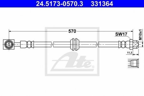 Шланг тормозной MINI COOPER 03- /L+P/ ATE 24517305703 (фото 1)