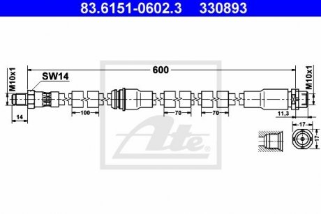 Шланг гальмівний, передній ATE 83615106023