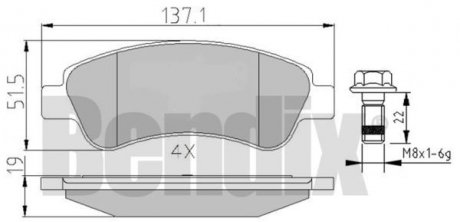 Колодки гальмові CITROEN BERLINGO 08> ПЕРЕД БЕЗ ДАТЧИКА Bendix 510430 (фото 1)