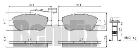 КОЛОДКИ ТОРМОЗНЫЕ FIAT FIORINO 07> ПЕРЕД 1-ДАТЧИК Bendix 510559