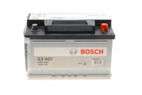 Фото акумулятор 70Ah-12v (S3007) (278x175x175),R,EN640 BOSCH 0092S30070 Акумулятор 70Ah-12v (S3007) (278x175x175),R,EN640 BOSCH 0092S30070
