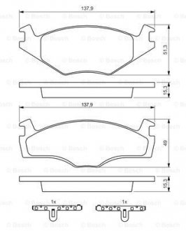 Гальмівні колодки перед. VW Golf II, Passat -88 SEAT Ibiza, Cordoba (15,3mm) BOSCH 0986468871