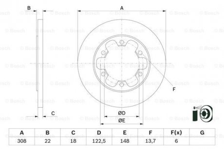 Диск гальм. задн. FORD TRANSIT 15- BOSCH 0986479D43 (фото 1)