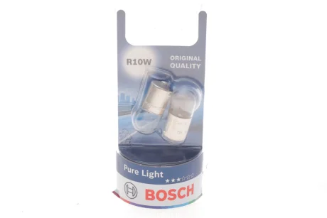 Лампа (упаковка-блістер 2шт) R10W 12В 10Вт BA15S основна лампа Pure Light BOSCH 1987301019