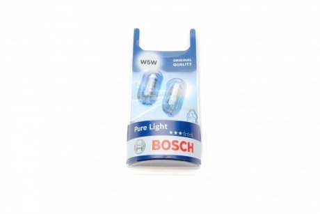 Лампа 12V 5W W5W W2, 1x9, 5d PURE LIGHT 2шт blister (вир-во) BOSCH 1987301026 (фото 1)