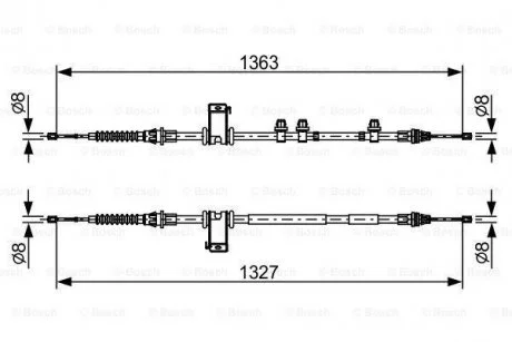 Трос ручного гальма задн. 1360/1195+1360/1195 мм B-MAX 12-, FIESTA VI BOSCH 1987482453