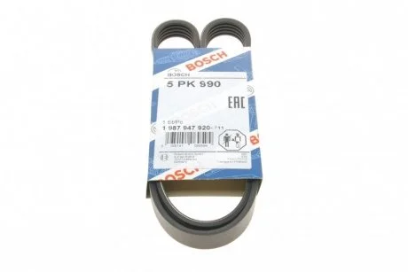 Ремінь П-клиновий 5PK990 ALFA 1,9/2,0 FIAT 1,9D/TD: Tipo, Tempra LANCIA BOSCH 1 987 947 920