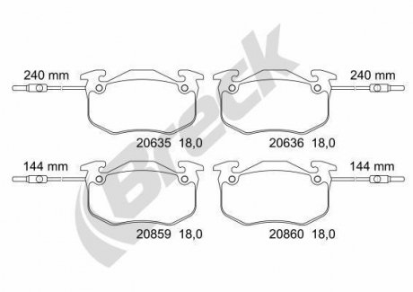 Гальмівні колодки, дискове гальмо (набір) BRECK 206350070210 (фото 1)