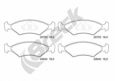 Тормозные колодки, дисковый тормоз (набор) BRECK 207530070100