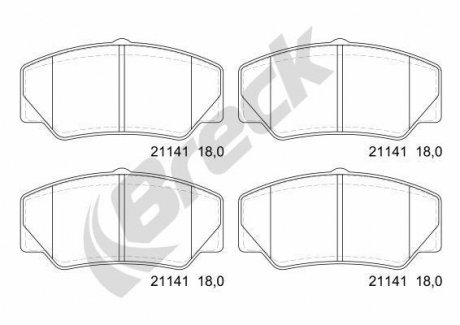 Гальмівні колодки, дискове гальмо (набір) BRECK 211410070100