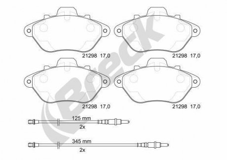 Гальмівні колодки, дискове гальмо (набір) BRECK 212980070110 (фото 1)