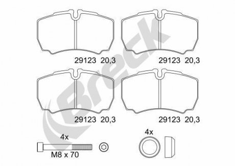 Тормозные колодки IVECO T. DAILY 99-/06-/11-/14- BRECK 291230070300