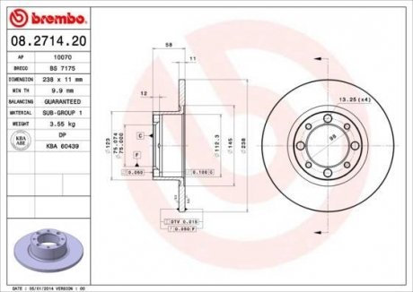 Тормозной диск BREMBO 08.2714.20