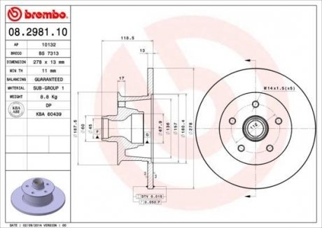 Тормозной диск BREMBO 08298110 (фото 1)