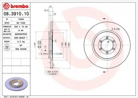 Гальмівний диск BREMBO 08391010