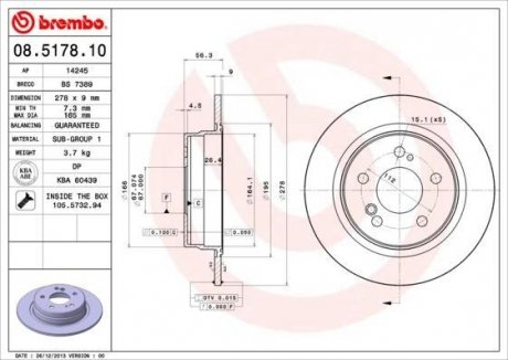 Тормозной диск BREMBO 08517810