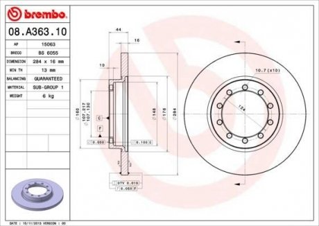 Диск гальмівний BREMBO 08A36310