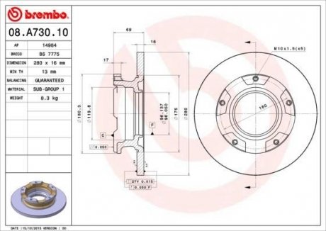 Тормозной диск BREMBO 08A73010