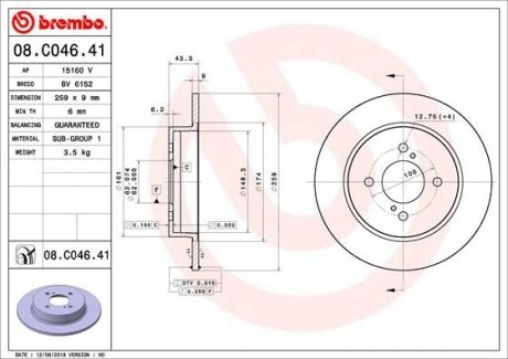 Диск тормозной BREMBO 08C04641