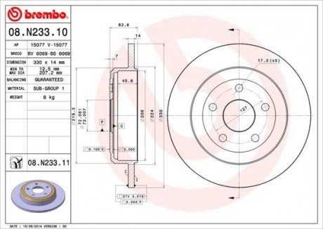 Диск гальмівний задній з підсиленими гальмами BREMBO 08N23311