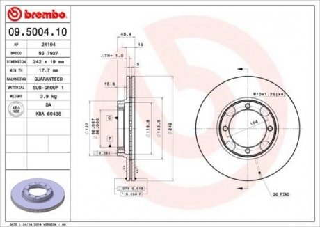 Гальмівний диск BREMBO 09500410