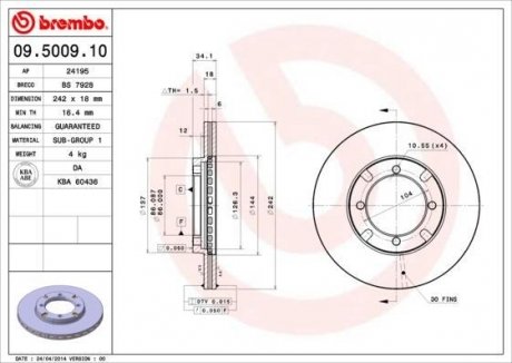 Тормозной диск BREMBO 09500910