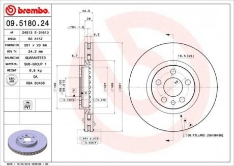 Гальмівний диск BREMBO 09518024