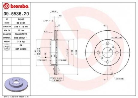 Тормозной диск BREMBO 09553620