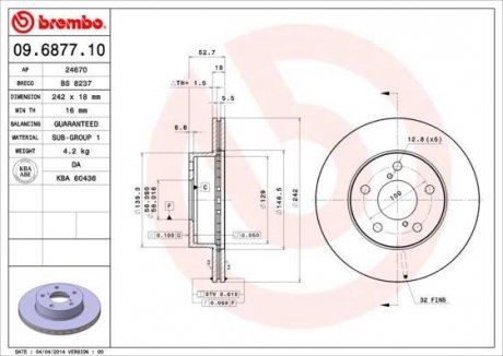 Тормозной диск BREMBO 09687710