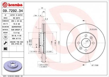 Тормозной диск BREMBO 09729234