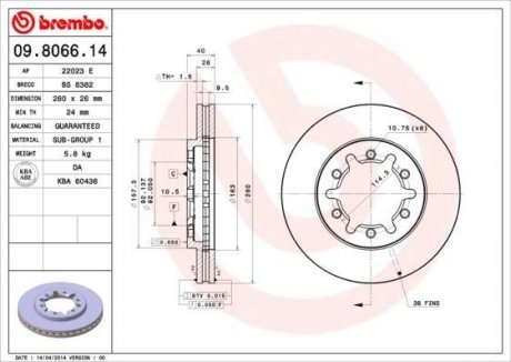 Гальмівний диск BREMBO 09806614