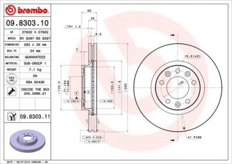 Тормозной диск BREMBO 09830310